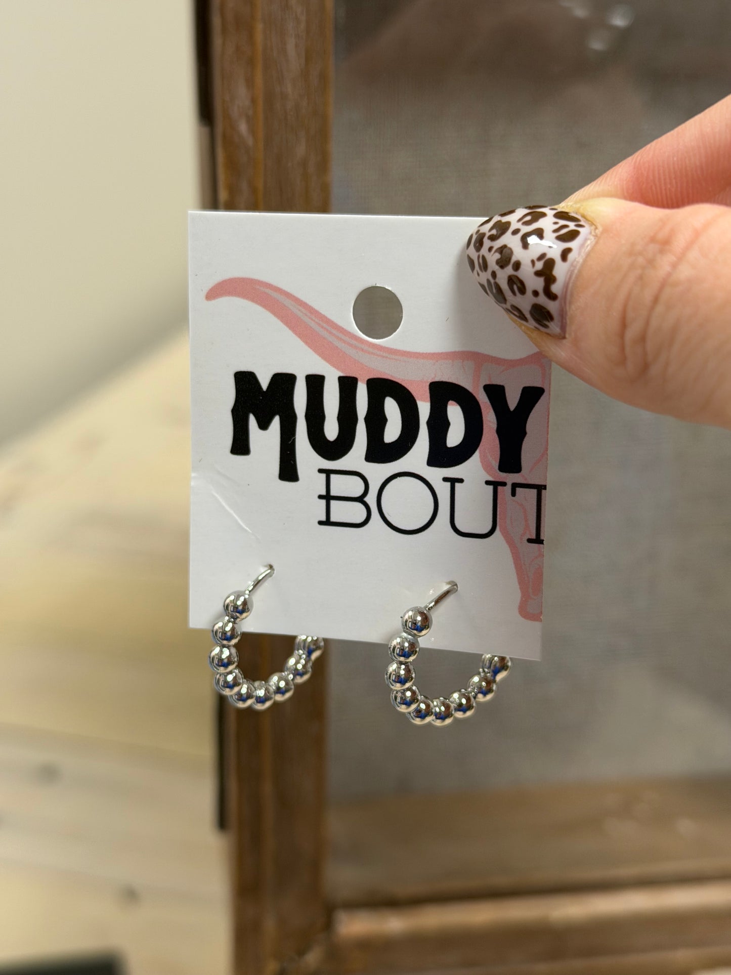 Silver Beaded Mini Hoops