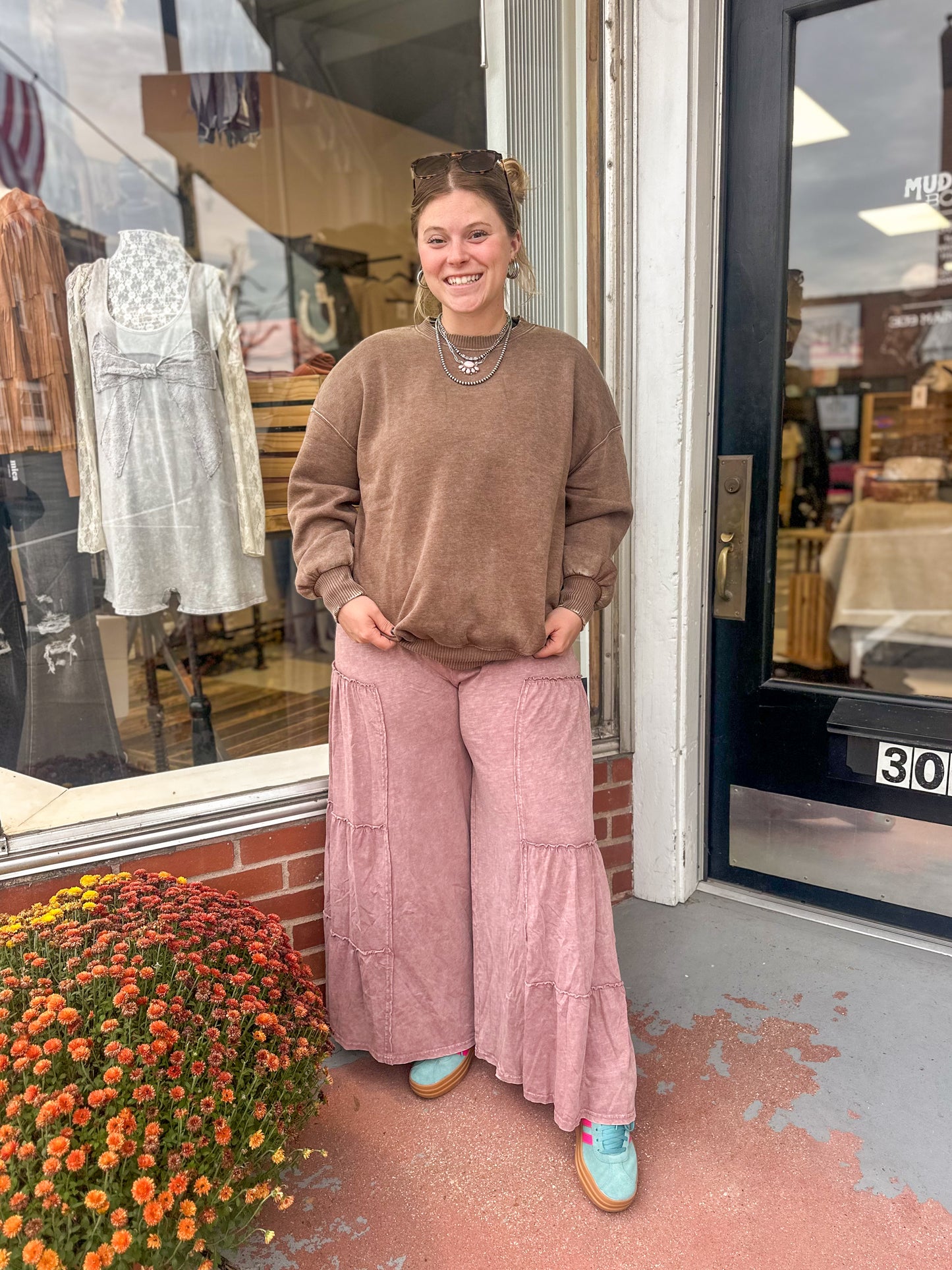 Mauve Tiered Flowy Pants