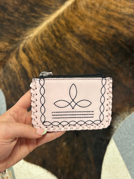 Pink Boot Stich Leather Coin Pouch