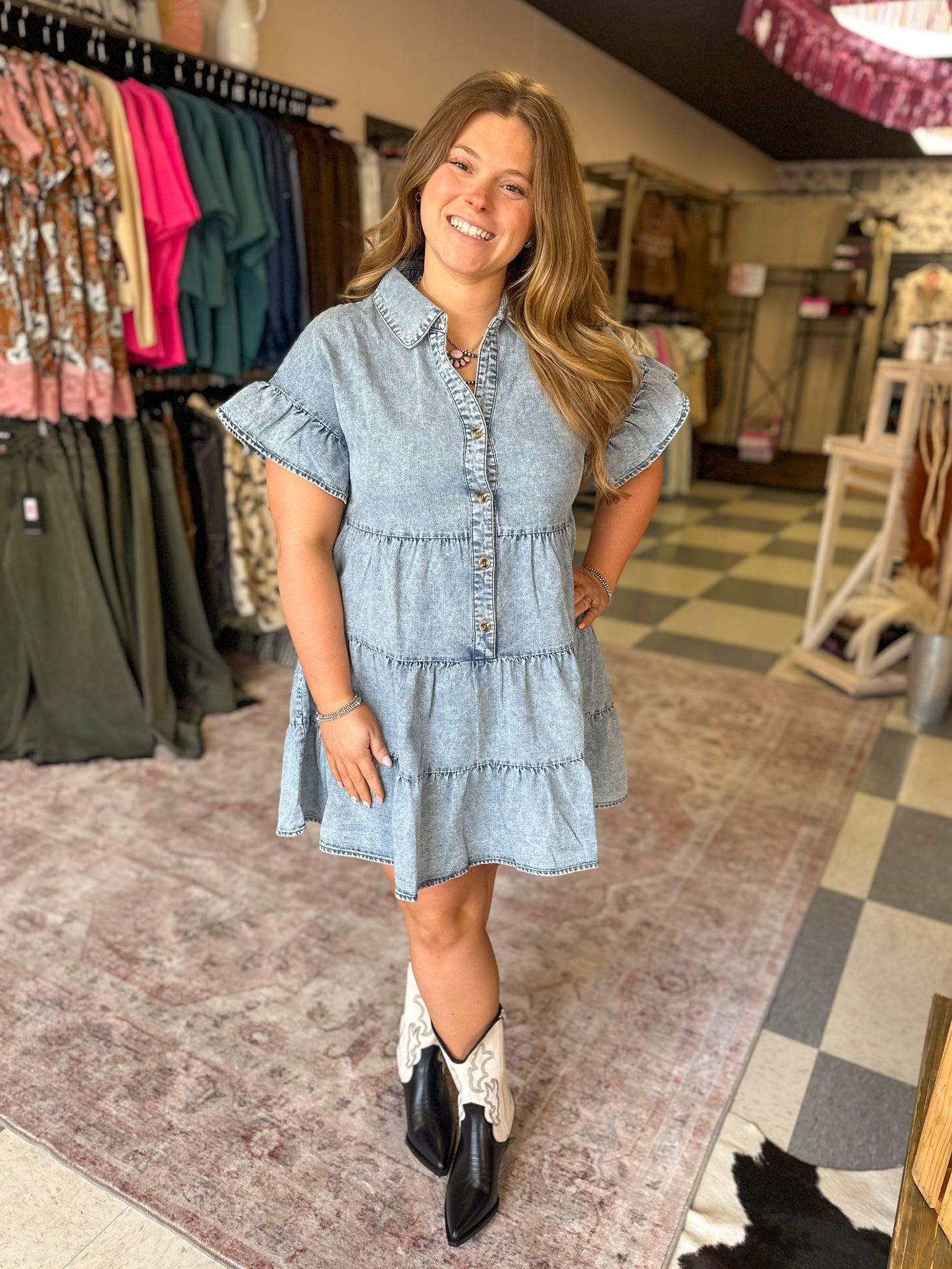 Mineral Washed Chambray Mini Dress