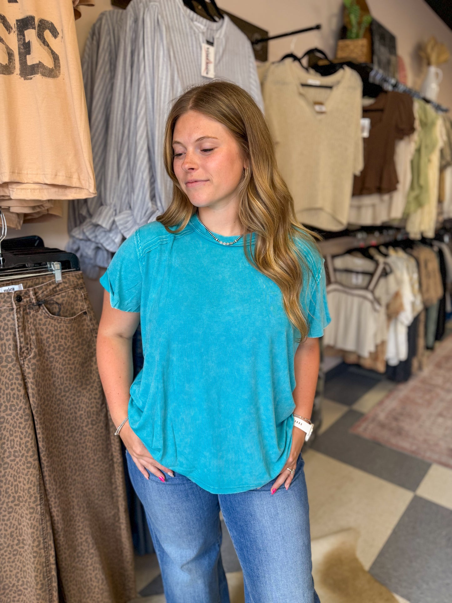 Kara Washed Tee in Light Teal