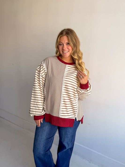 Serena Stripe Pullover Top in Cream