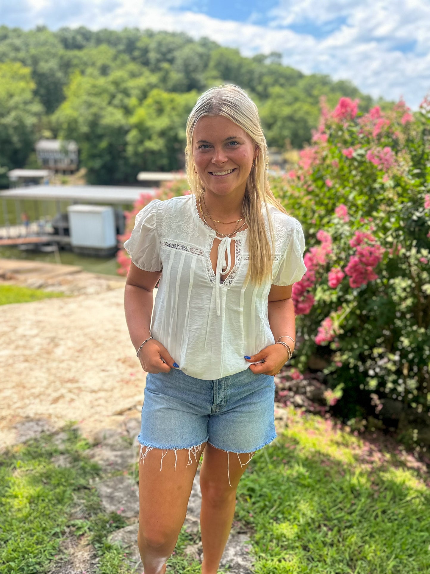 Evelyn Embroidered Lace Top in Ivory
