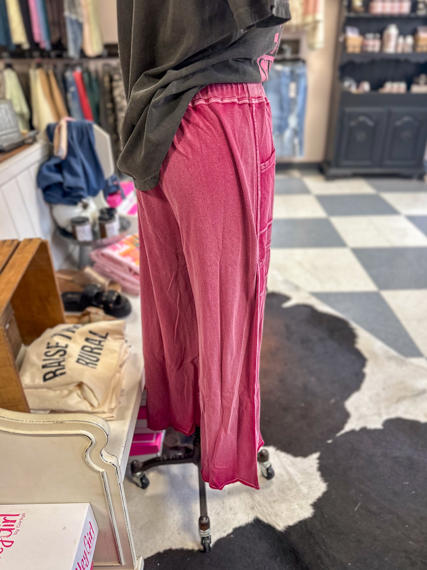 Fushcia Washed Terry Knit Pants