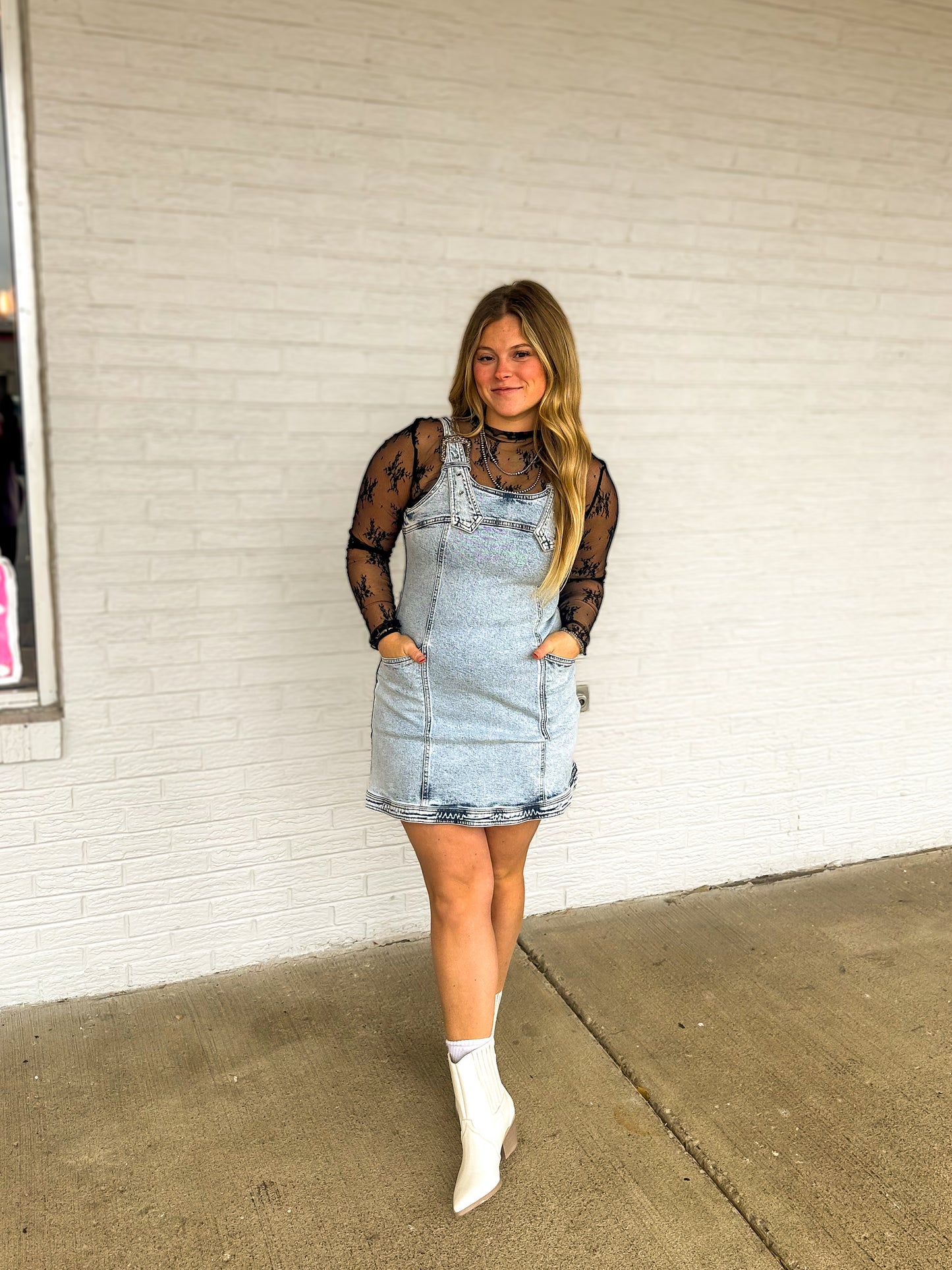 Denim Western Buckle Strap Mini Dress