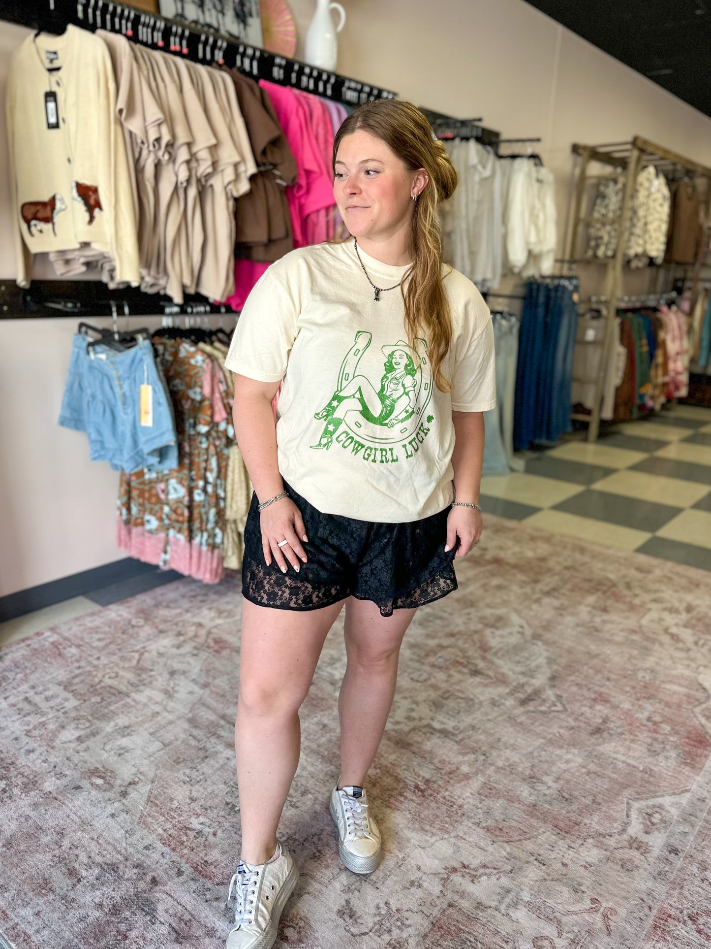 Layered Ruffle Lace Shorts in Black