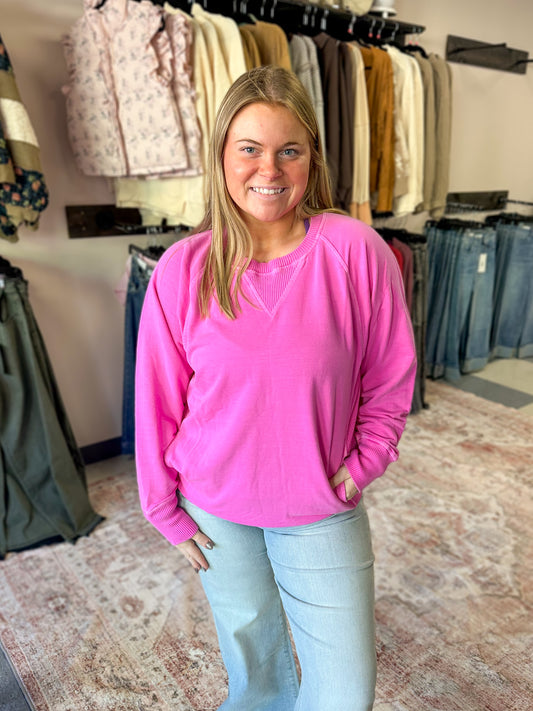Hot Pink French Terry Pullover with Pockets