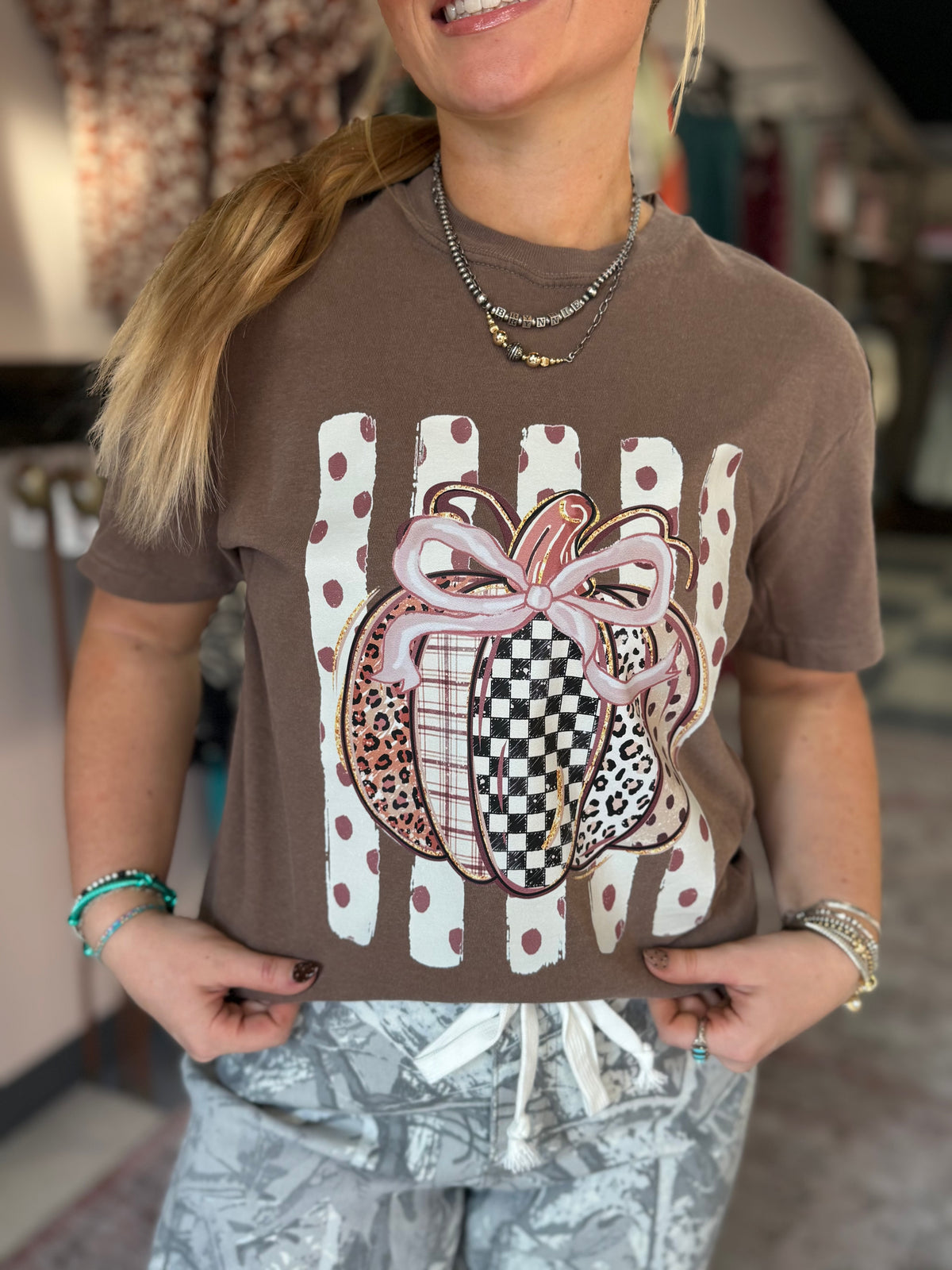 Patchwork Pumpkin Printed Graphic Tee