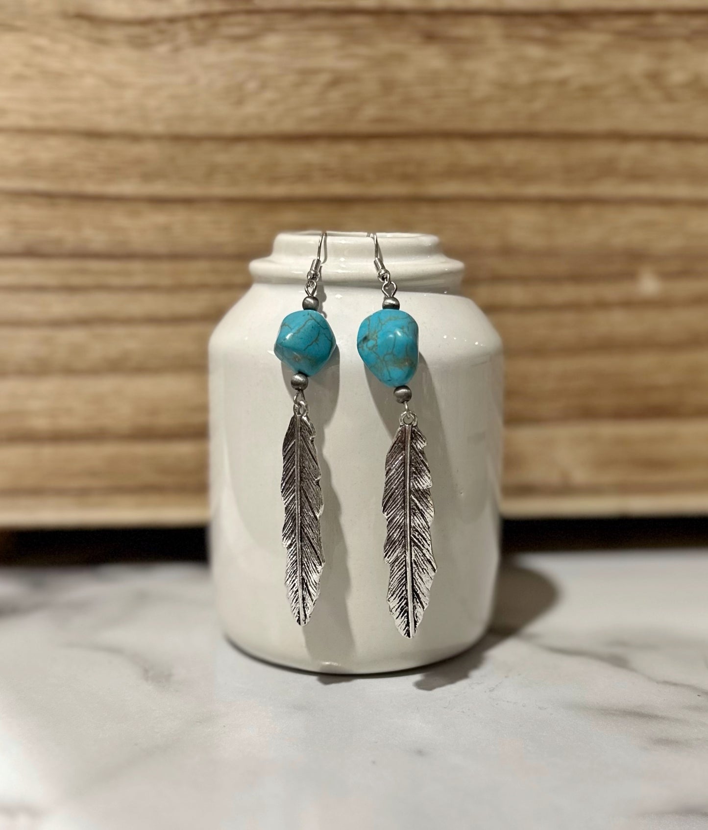 Turquoise Feather Dangle Earring