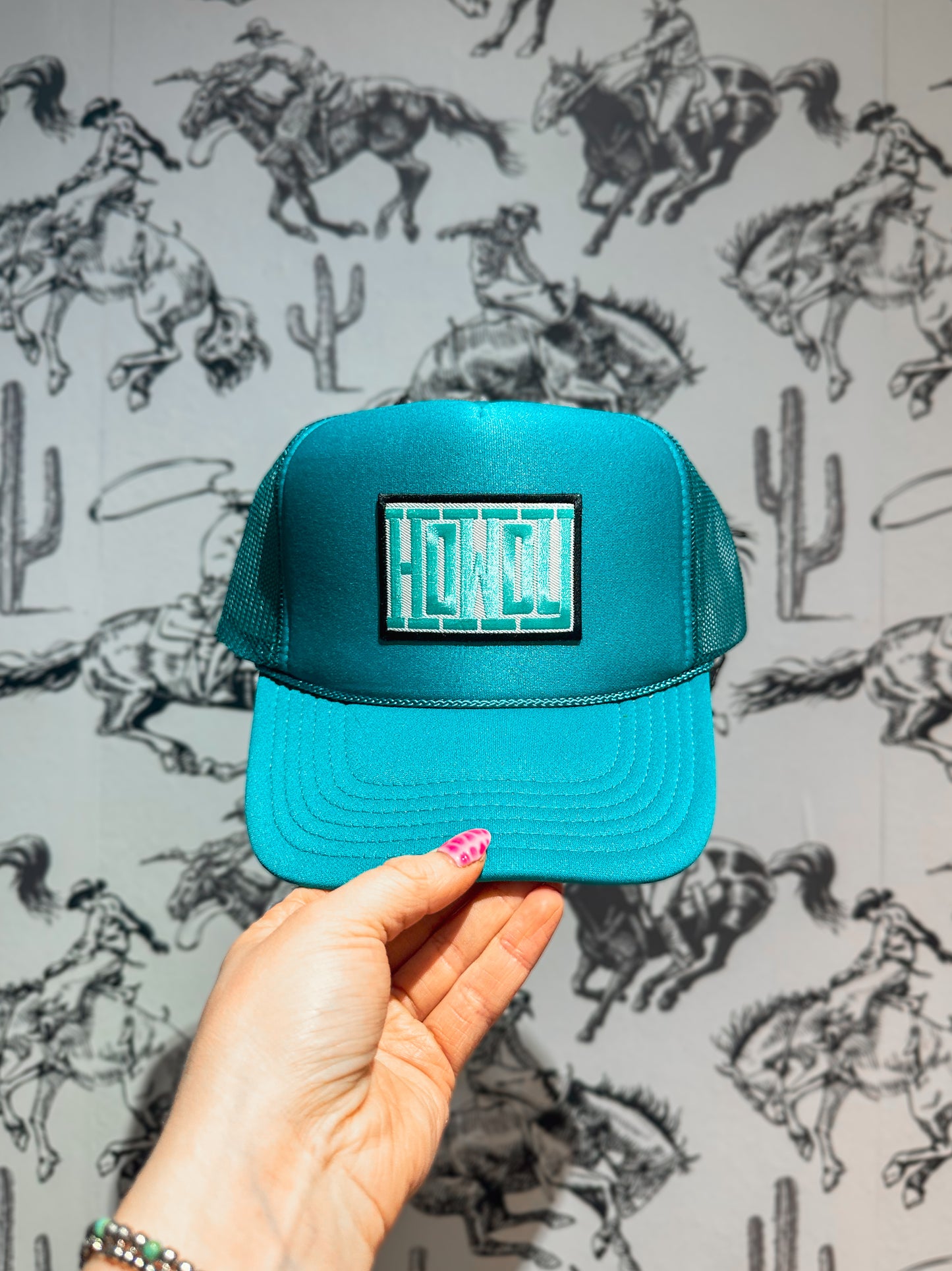 Turquoise Howdy Embroidered Patch Trucker