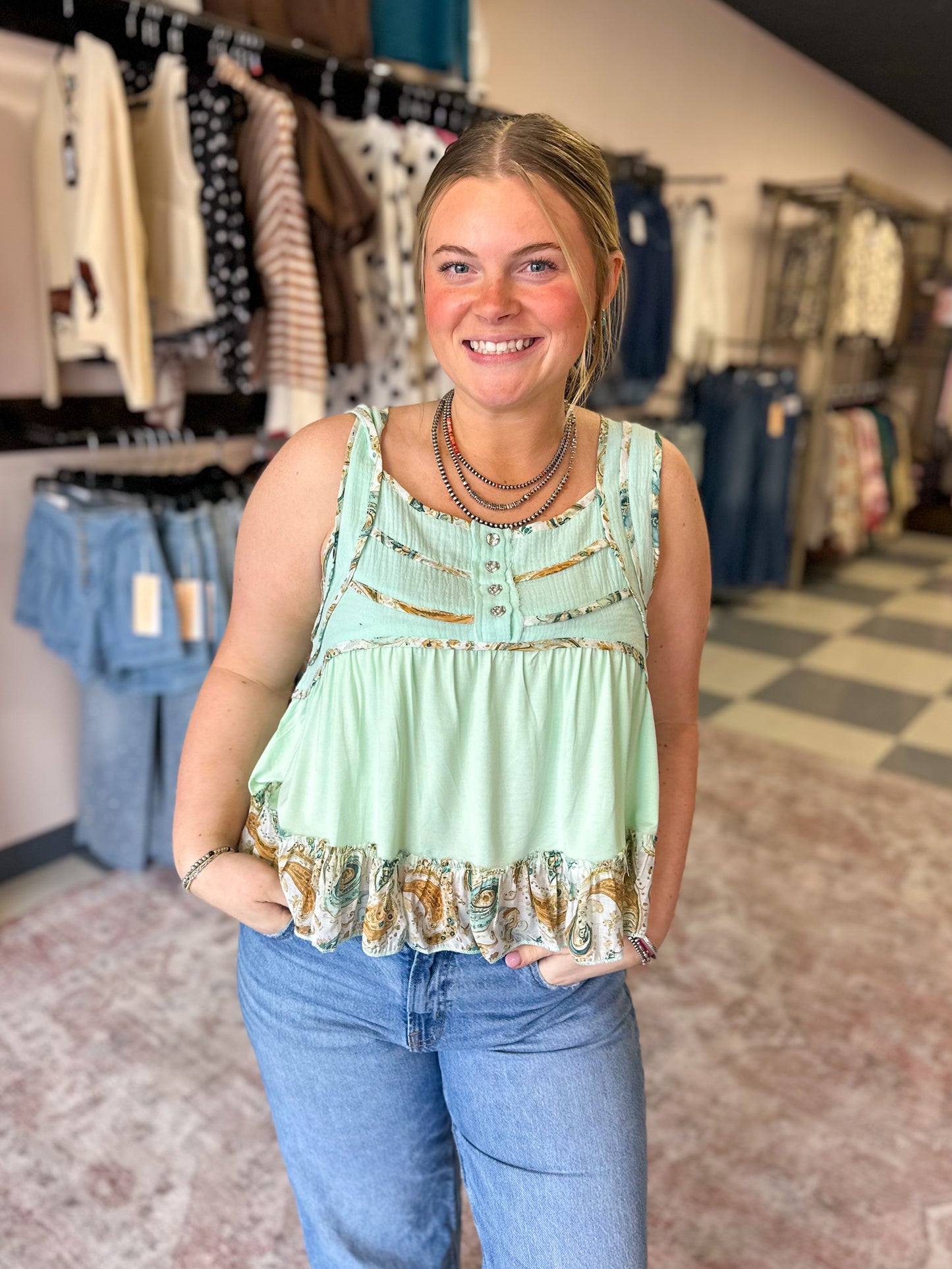 Lime Cream Boho Floral Tank