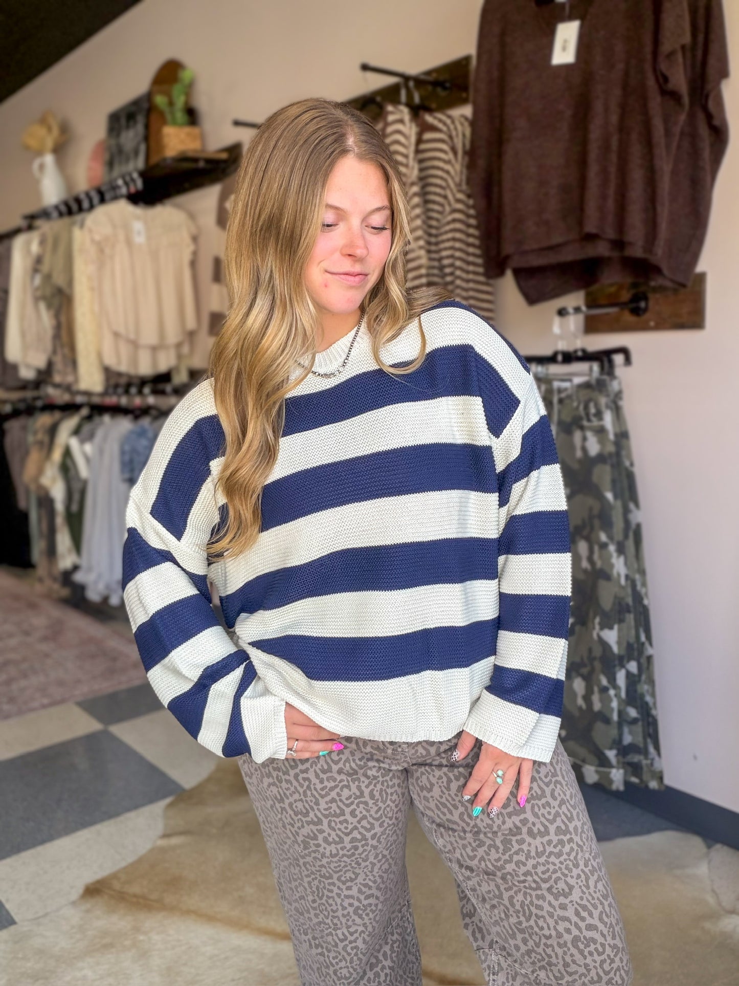 Janey Navy Striped Sweater