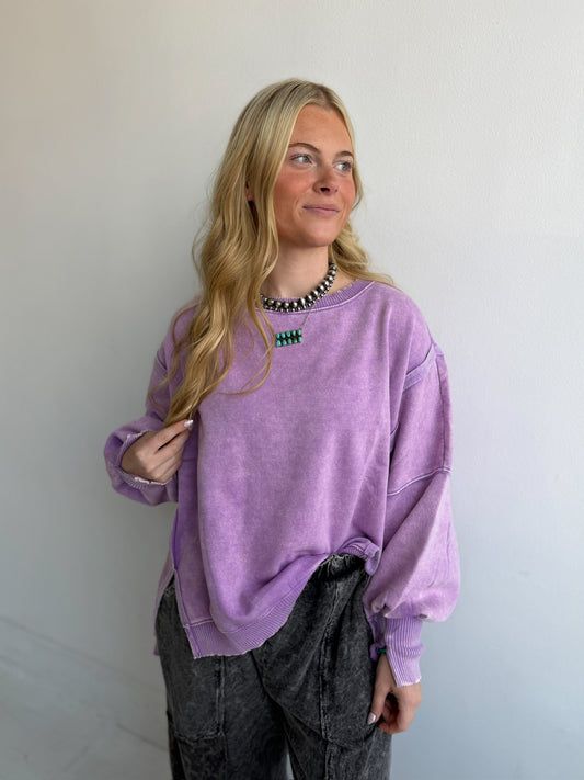 EDIT: Bright Lavender Acid Wash Hi-Low Pullover