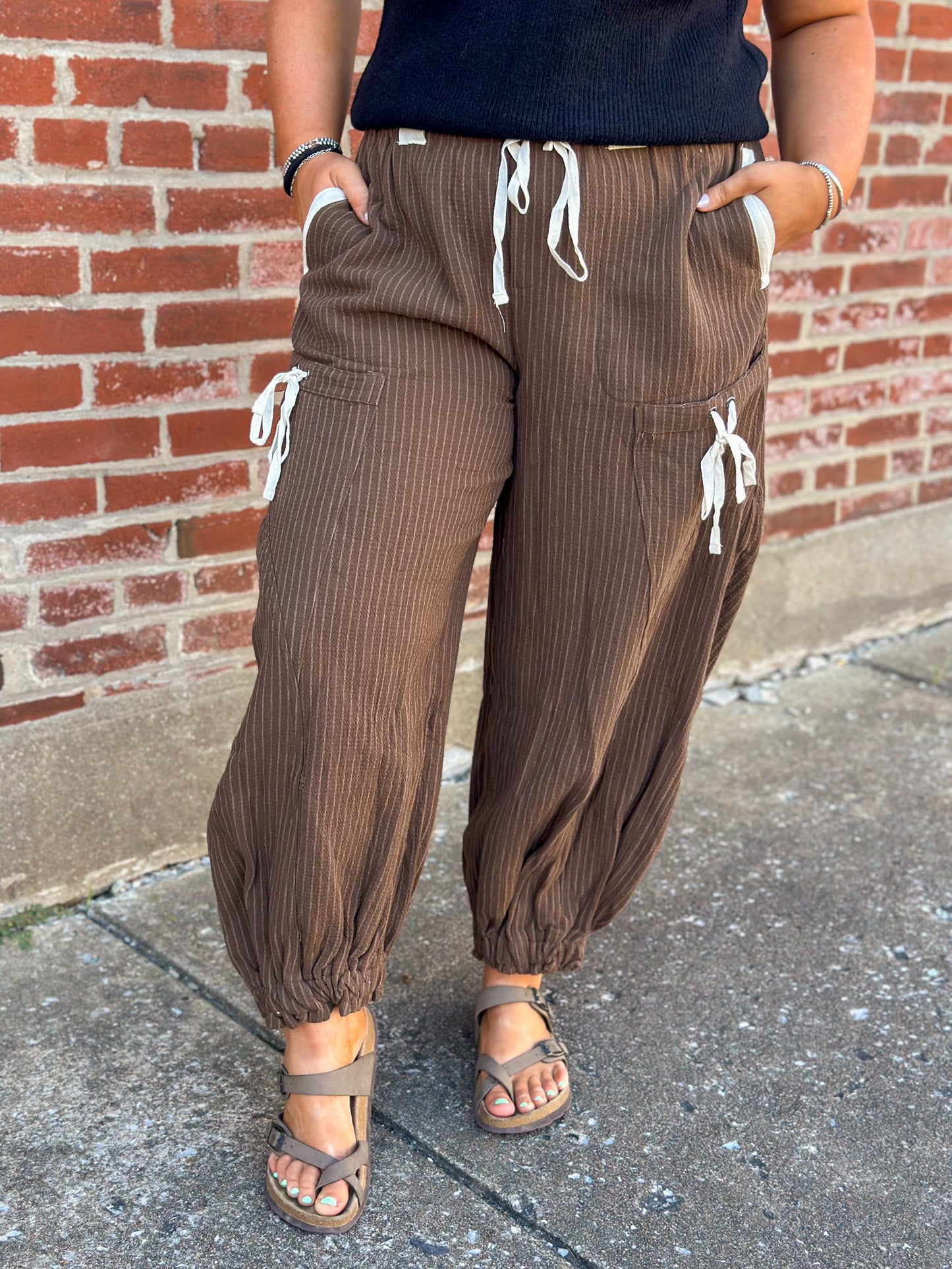 Rustic Striped Barrel Joggers