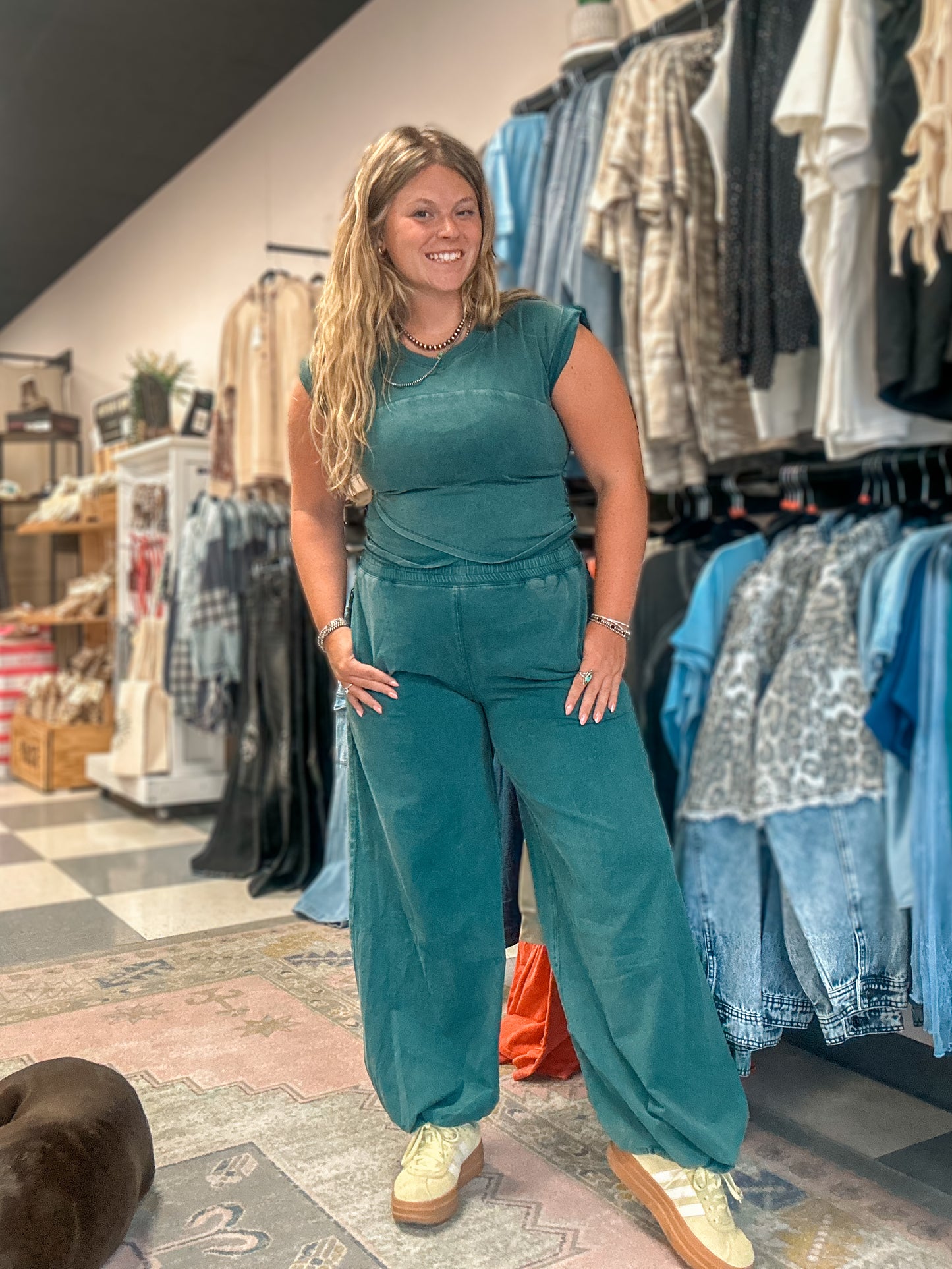Teal Mineral Washed Wrap Bottoms