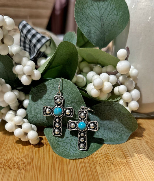 Turquoise Cross Dangle Earring