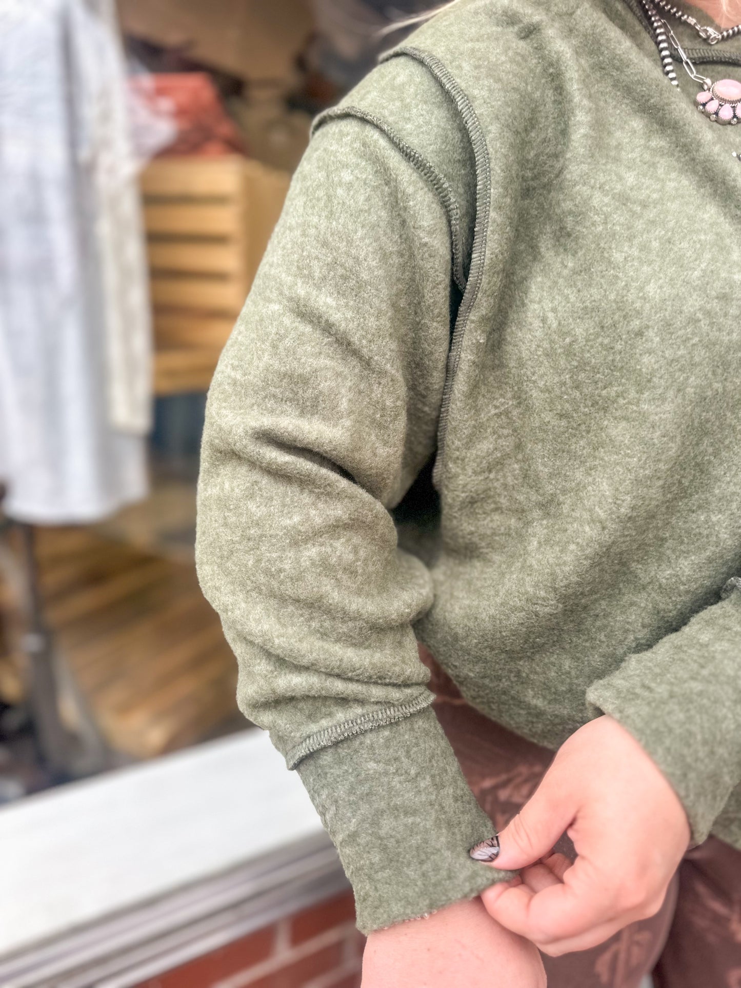 CURVY: Dark Olive Brushed Melange Oversized Sweater