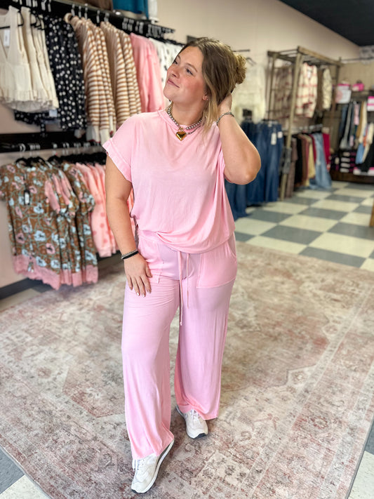 Candy Pink Vintage Washed Lounge Set