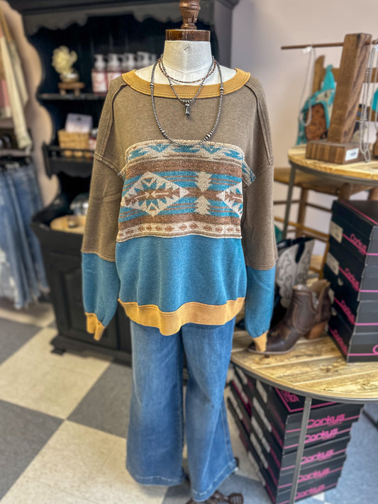Wild West Aztec Mixed Print Top