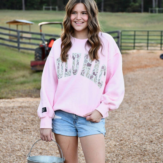 Lulu Mac Pink Duck Camo Crewneck
