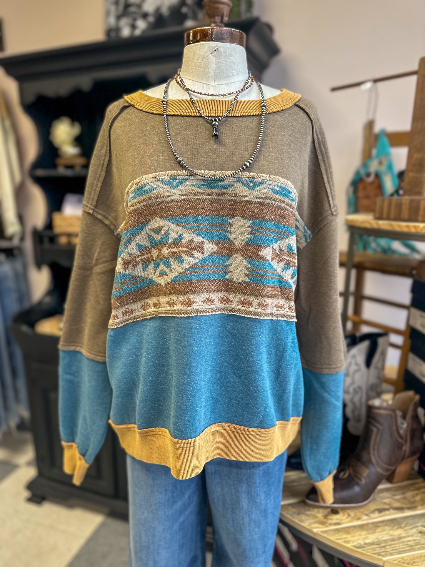 Wild West Aztec Mixed Print Top