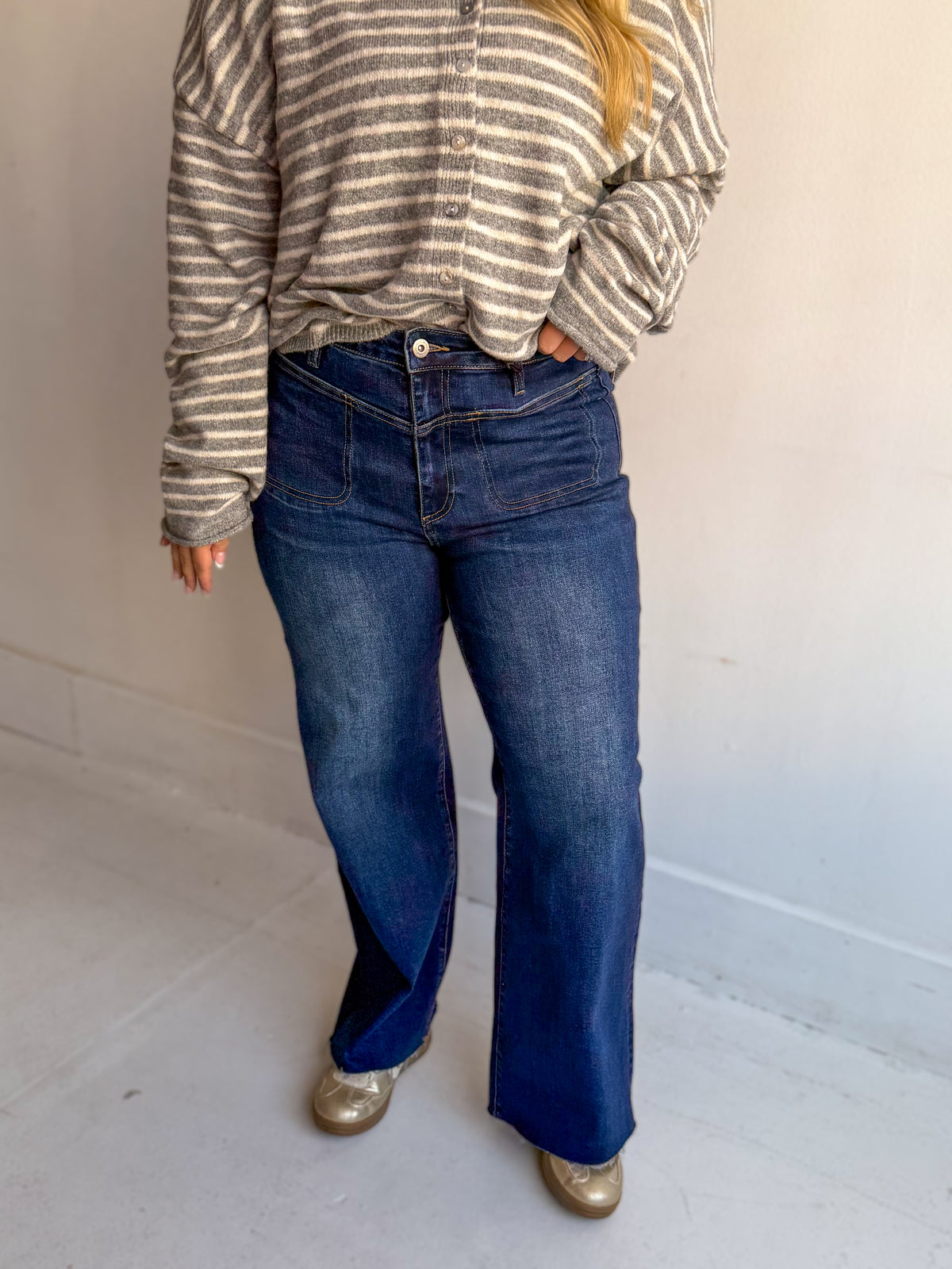 Mica: Dark Wash High Rise Wide Leg Jeans