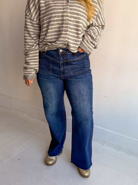 Mica: Dark Wash High Rise Wide Leg Jeans