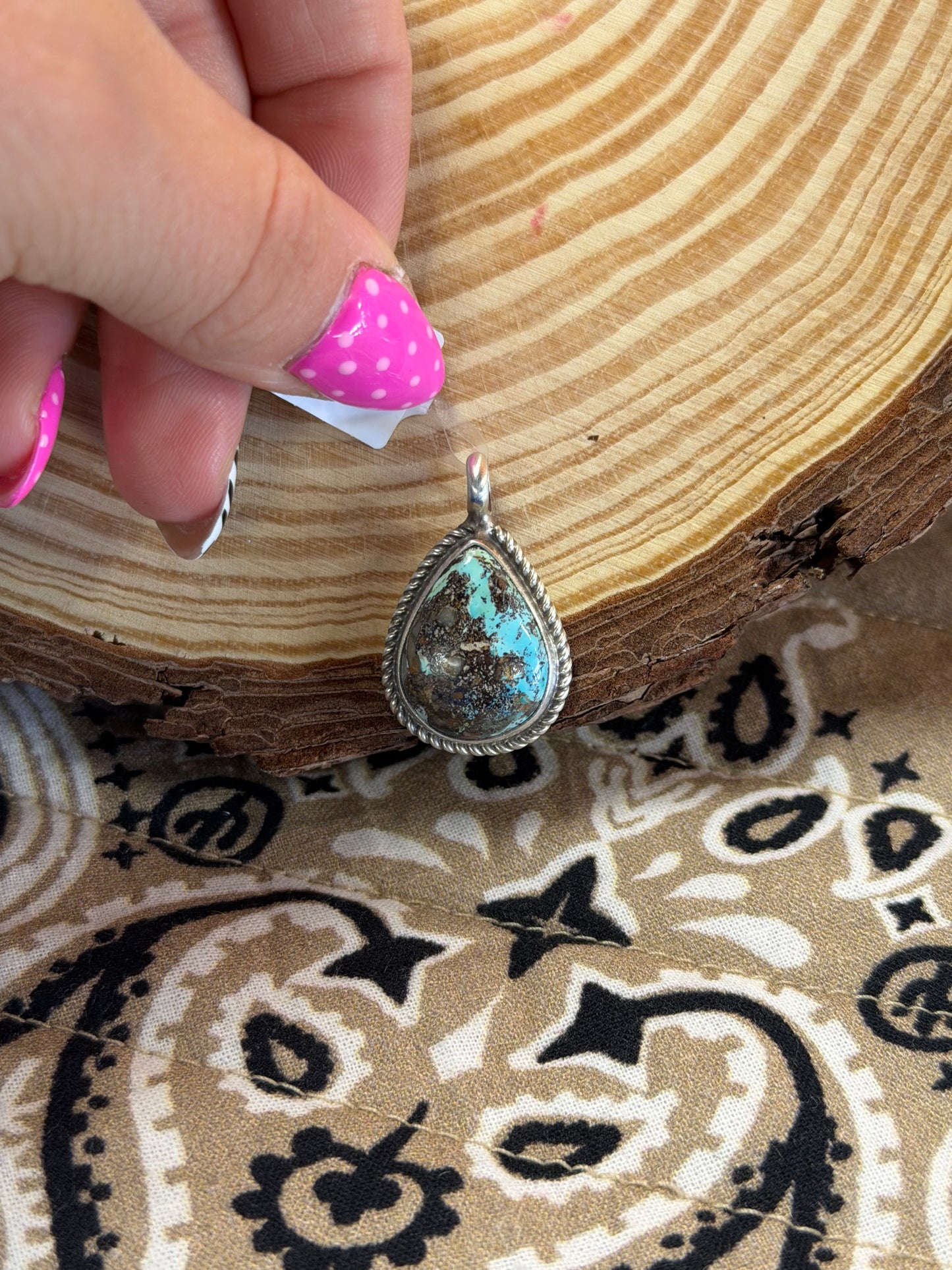 Turquoise Royston Teardrop Rope Edge Pendant