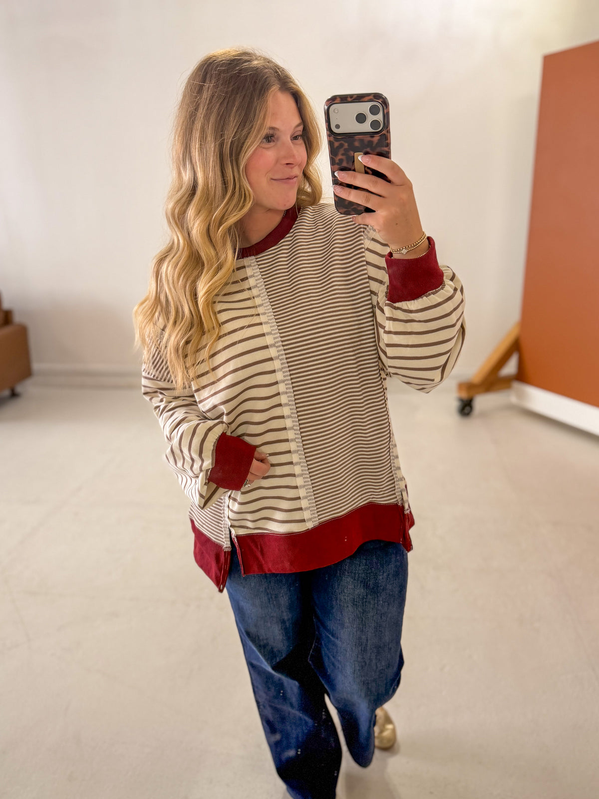 Serena Stripe Pullover Top in Cream