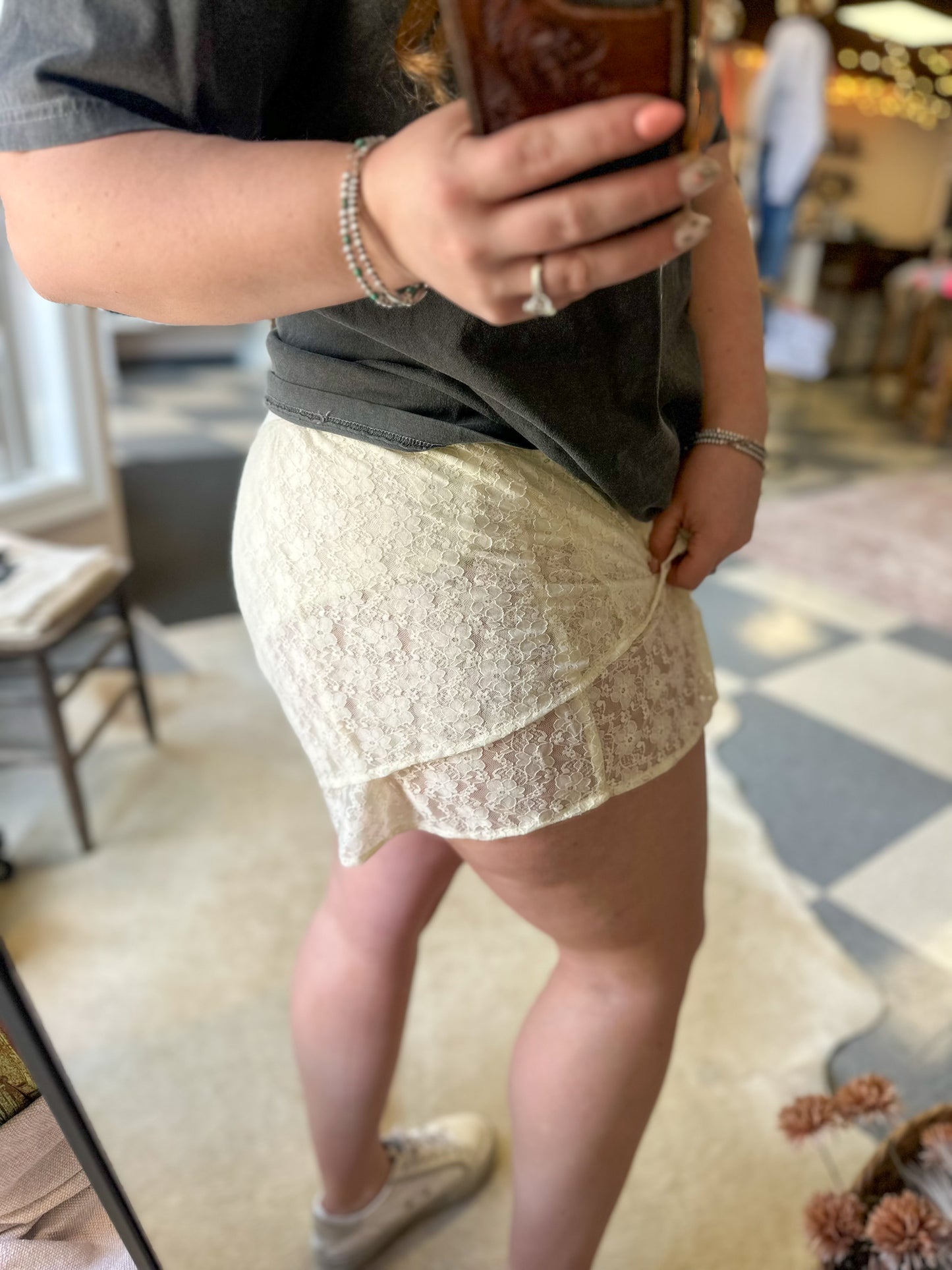 Layered Ruffle Lace Shorts in Cream