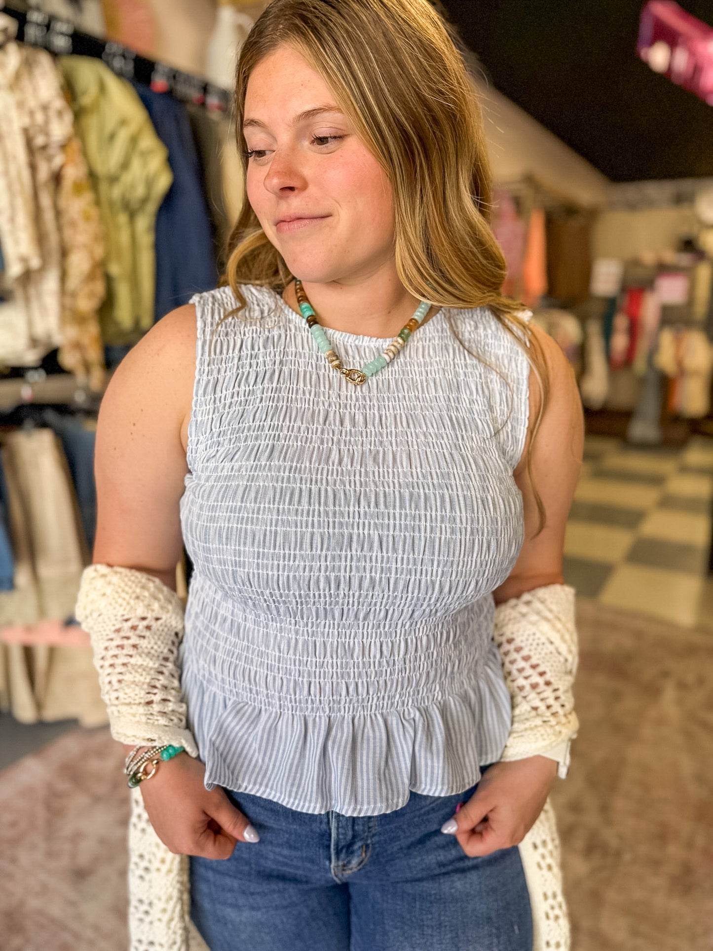 Coast Stripe Smocked Tank