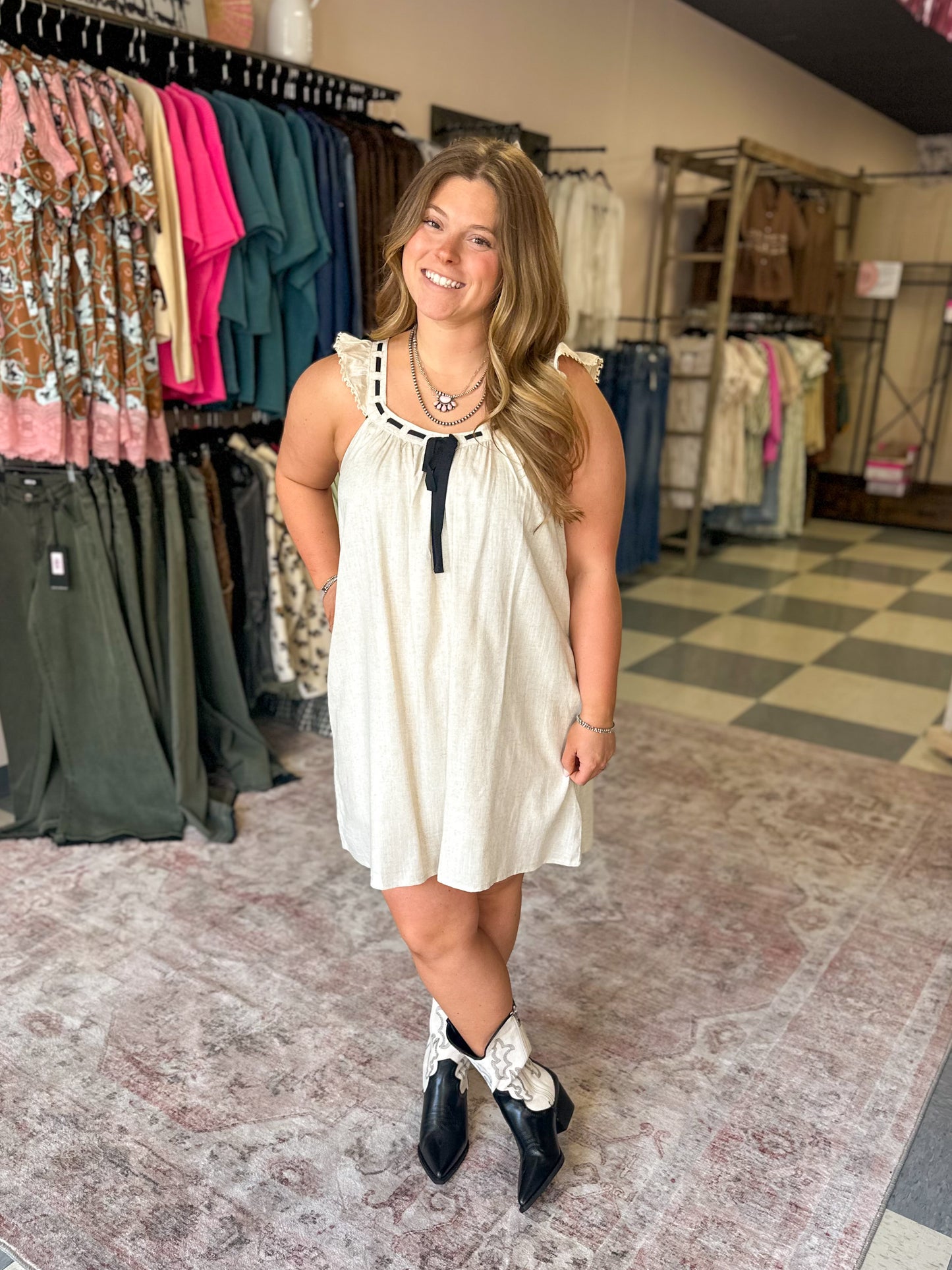 Oatmeal Ruffle Sleeve Shift Dress