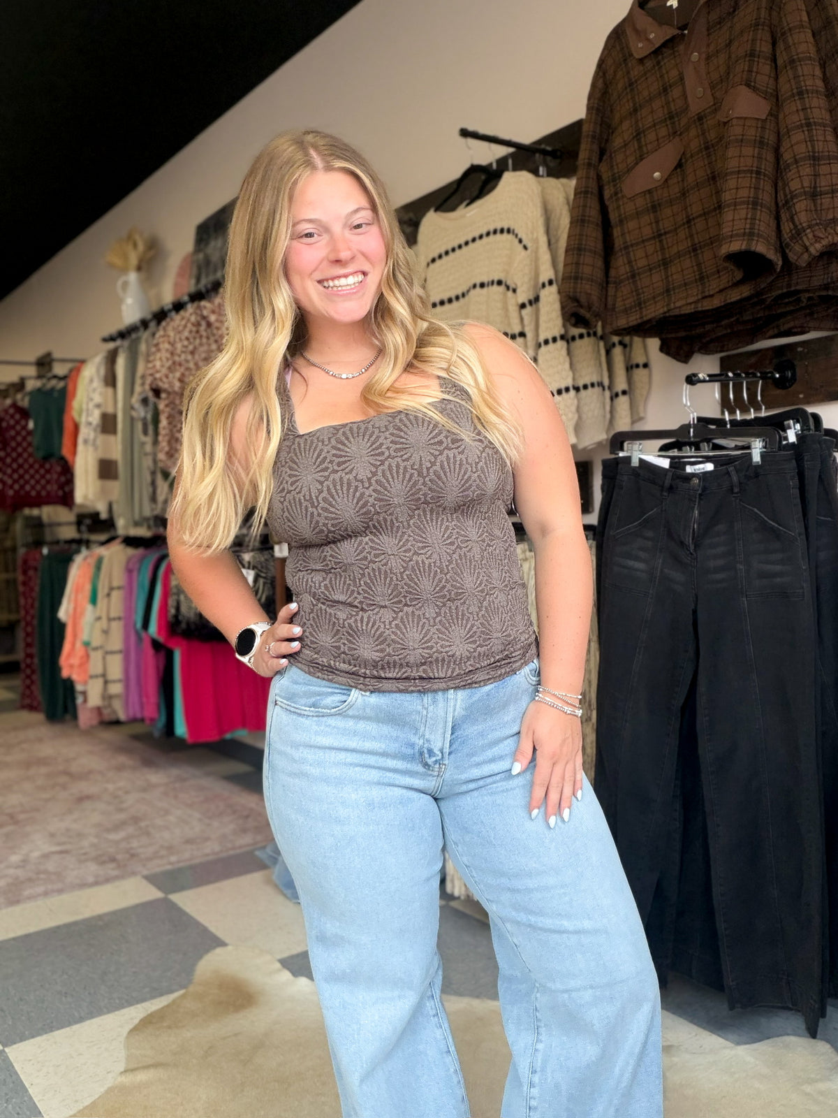 Chocolate Lace Textured Top