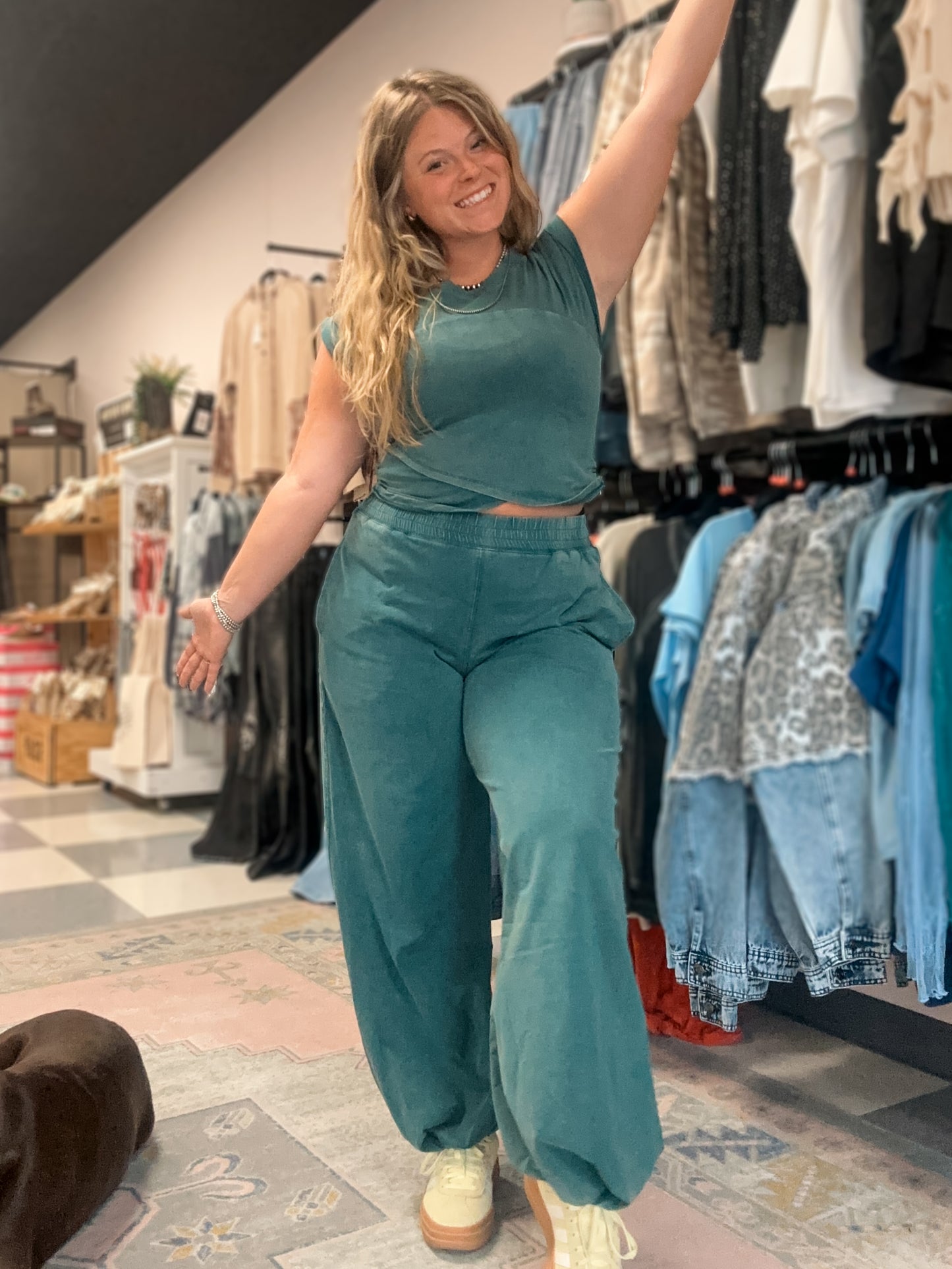 Teal Mineral Washed Wrap Bottoms