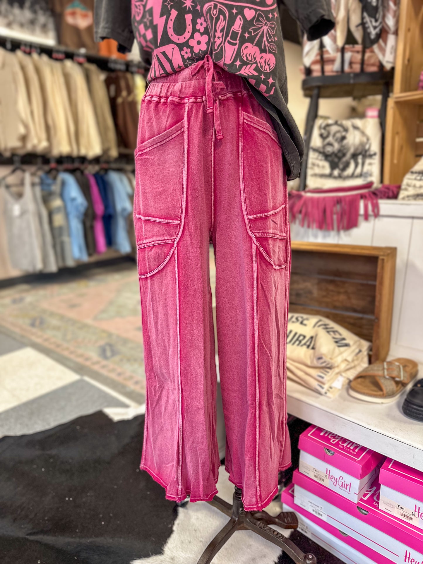 Fushcia Washed Terry Knit Pants
