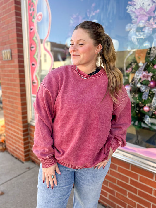 Cabernet Oversized Fleece Pullover with Crossed Neckline