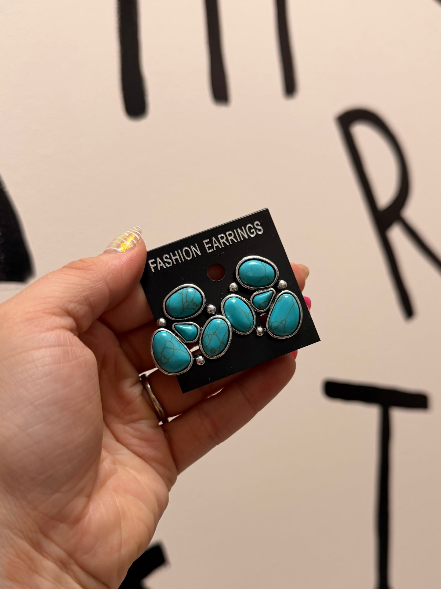 Faux Turquoise Cluster Earrings