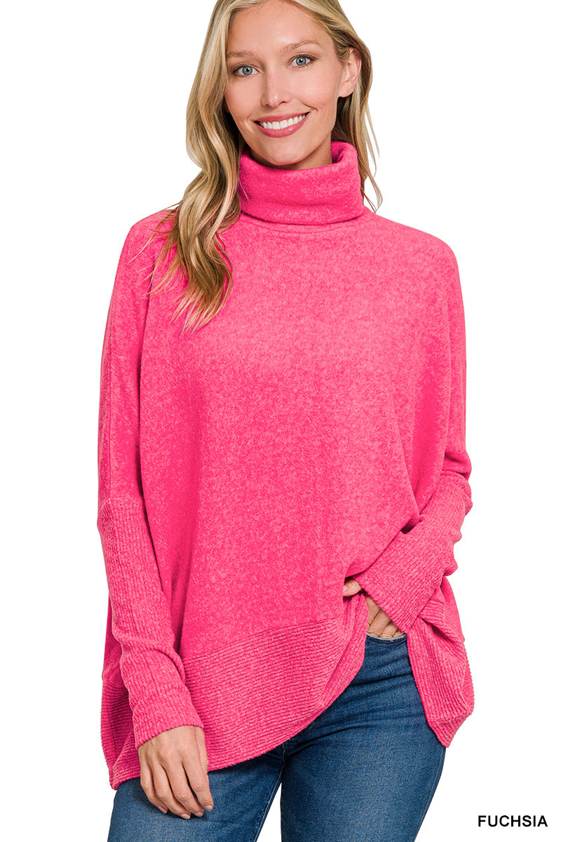 Fuchsia Brushed Melange Hacci Turtleneck Sweater