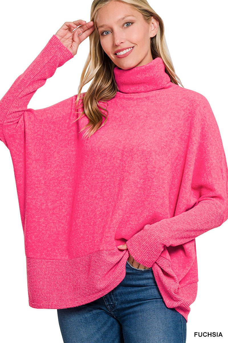 Fuchsia Brushed Melange Hacci Turtleneck Sweater