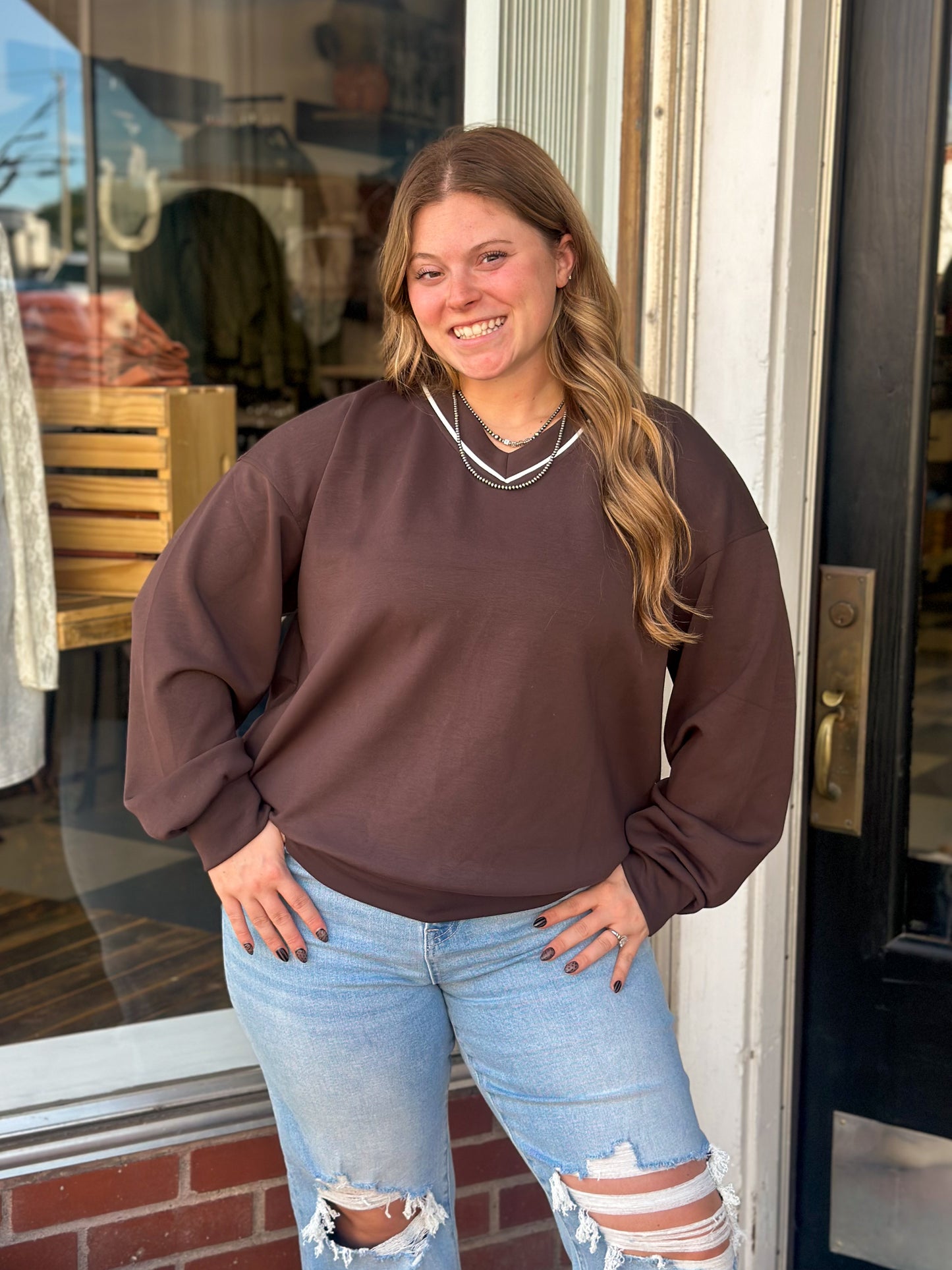 Chocolate Brown V-Neck Pullover