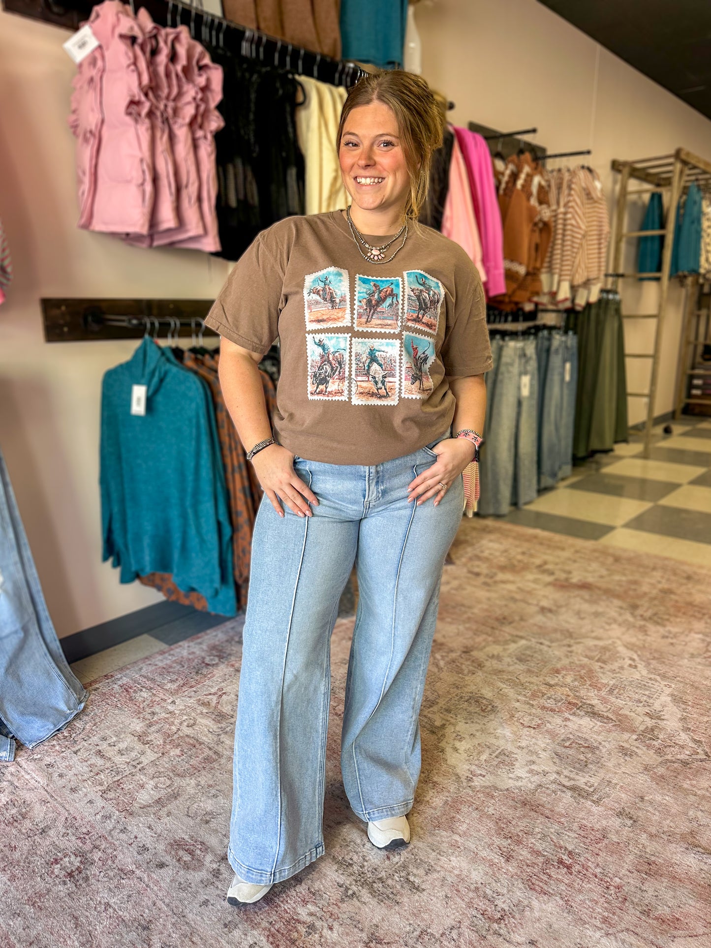 RISEN:  High Waist Pintuck Wide Leg Jeans