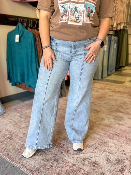 RISEN:  High Waist Pintuck Wide Leg Jeans
