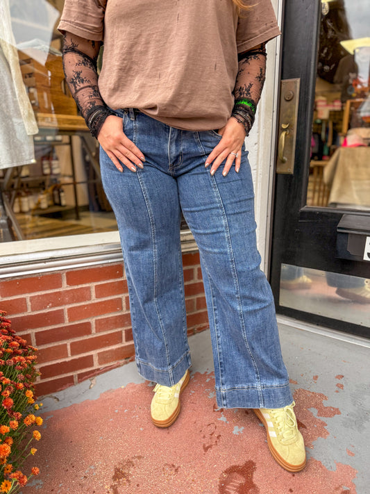 MICA:High Rise Front Seam Crop Wide Legs