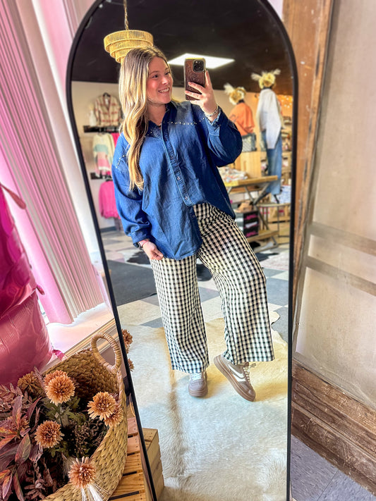 Black & White Gingham Print Pants