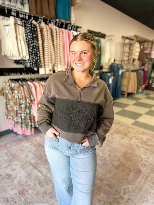 Double Take Stamped Quarter Zip in Dust