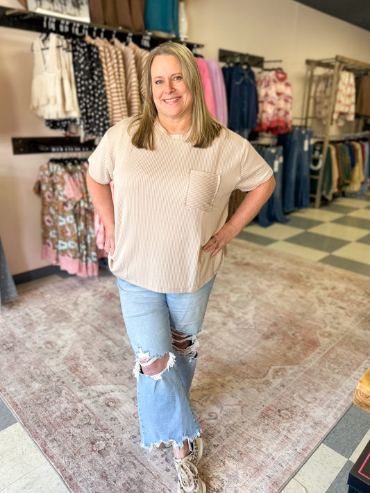 Ash Mocha Ribbed Pocket Tee