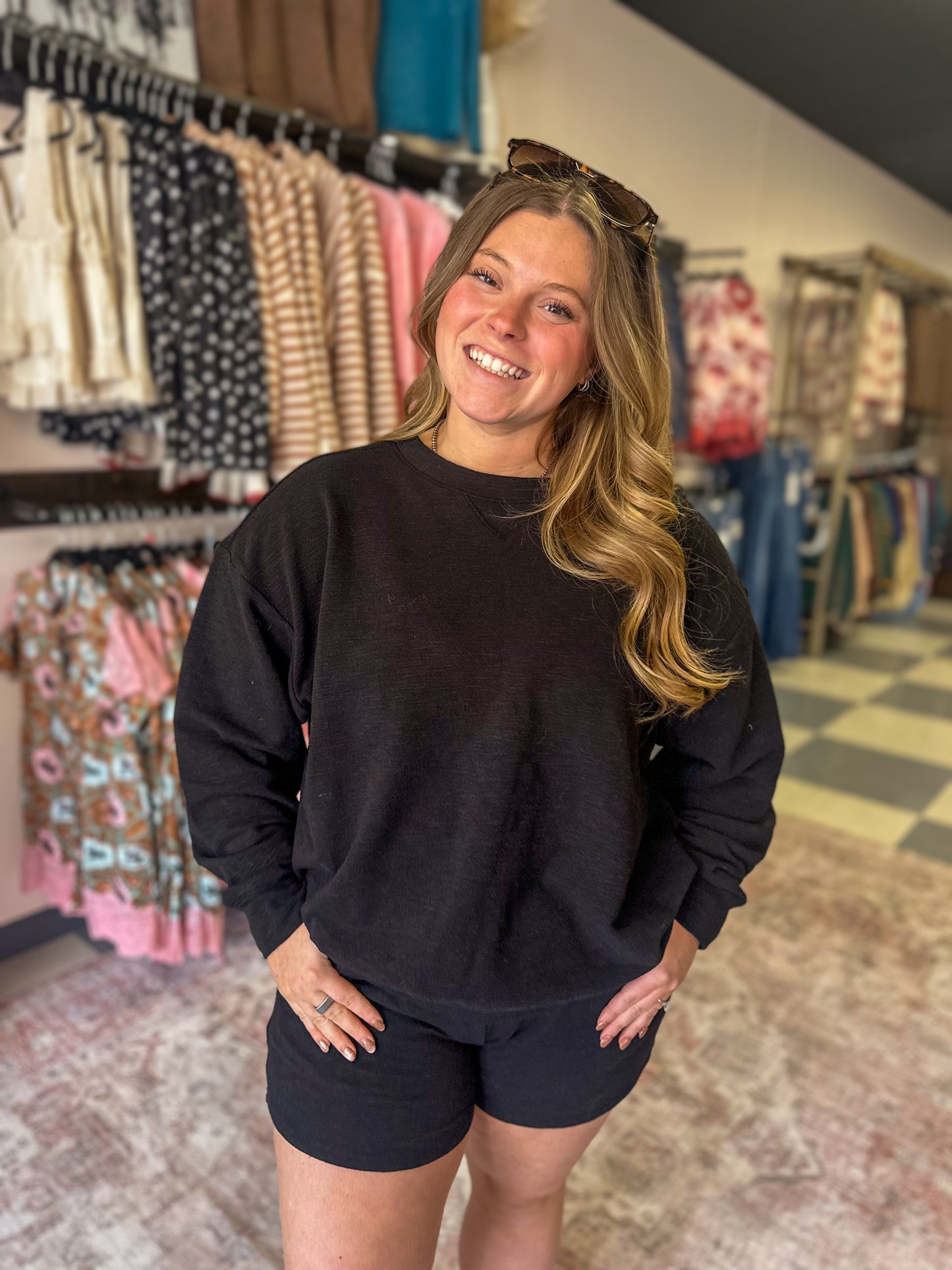 Black Crewneck and Shorts Set