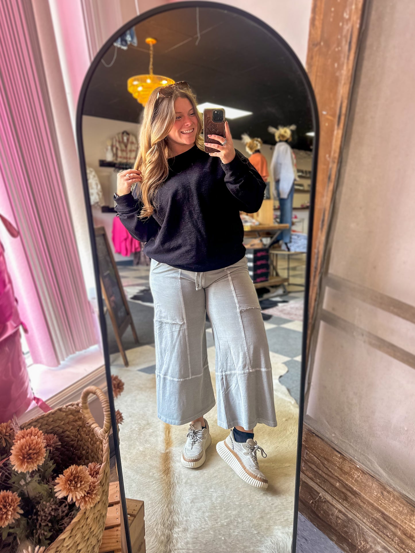 Sleet Grey Ankle Crop Wide Leg Pants