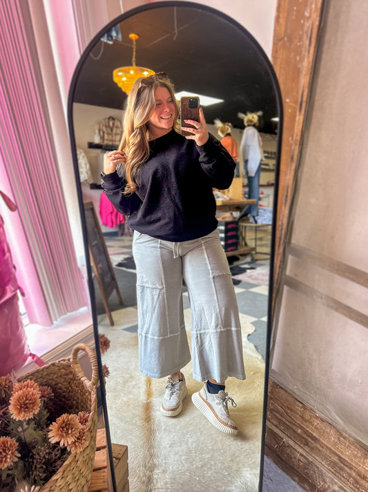 Sleet Grey Ankle Crop Wide Leg Pants