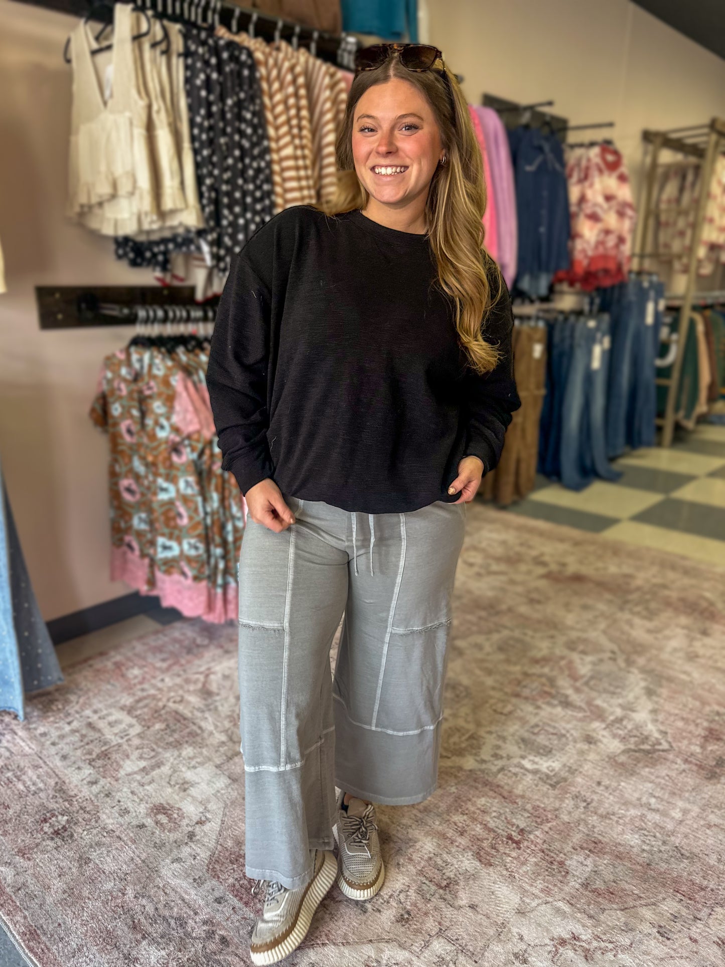 Sleet Grey Ankle Crop Wide Leg Pants